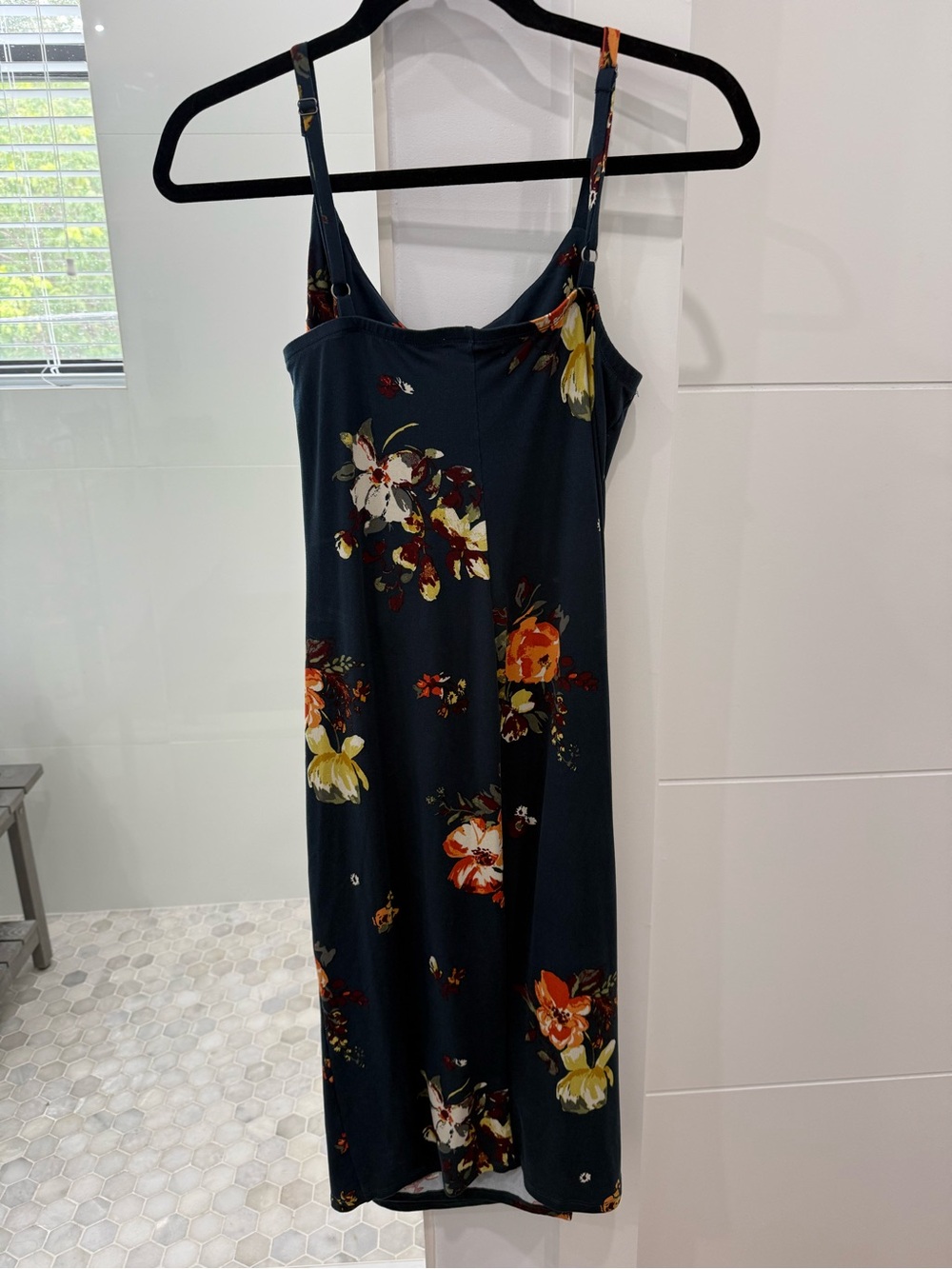 nine britton Navy Floral Slip Dress with Spaghetti Straps